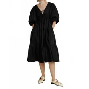 NEW AUREUM tiered midi dress in black